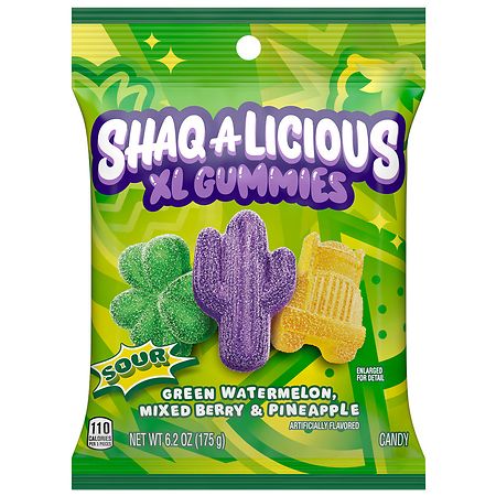 SHAQ-A-LICIOUS Sour Gummies Peg Bag (Pineapple - Watermelon and Mixed Berry Flavors) - 12ct/6.2oz