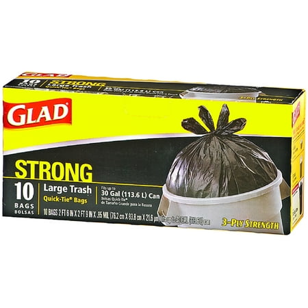Glad Quick Tie Strong Large Trash Bags  30 Gallon  Black 10 ea