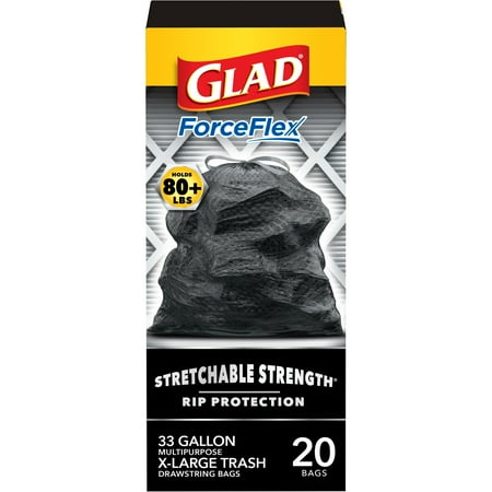 Glad Large Drawstring Trash Bags  ForceFlex 33 Gallon Black Trash Bags  20 Count