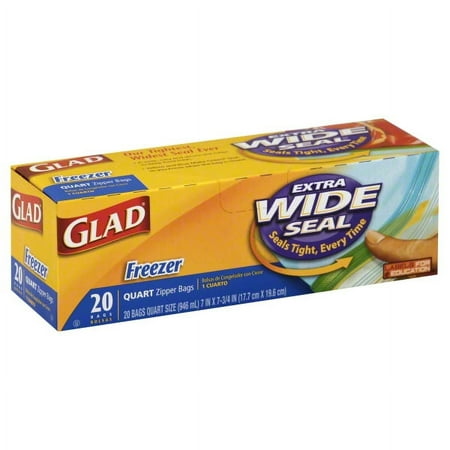 Glad Quart Zipper Bag Extra Wide Seal Freezer - 20 CT