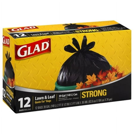 Glad Quick Tie Lawn & Leaf Bags  39 Gallon  Black 12 ea