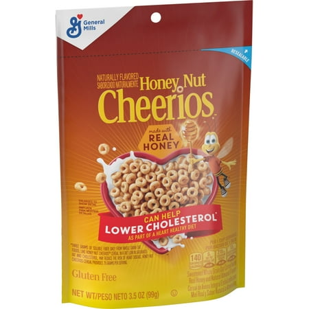 Honey Nut Cheerios  Heart Healthy Gluten Free Breakfast Cereal  Resealable Bag  3.5 oz