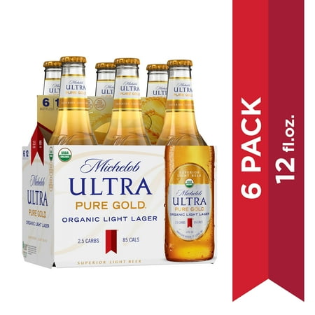 Michelob Ultra Pure Gold Organic Light Lager, 6 Pack Beer, 12 FL OZ Bottles