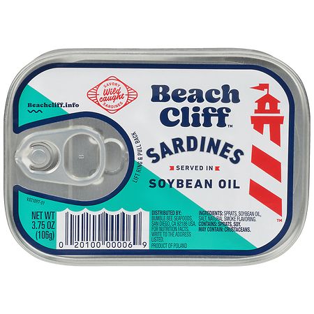 Beach Cliff Wild Caught Sardines in Soybean Oil  Gluten Free  14g Protein Per Serving  Shelf Stable Tin Can  3.75 oz