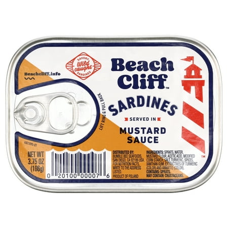 Beach Cliff Wild Caught Sardines in Mustard Sauce  Gluten Free  18g Protein Per Serving  Shelf Stable Tin Can  3.75 oz
