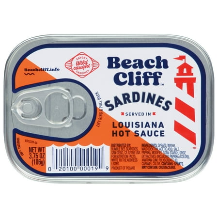 Beach Cliff Wild Caught Sardines in Louisiana Hot Sauce  Gluten Free  11g Protein Per Serving  Shelf Stable Tin Can  3.75 oz