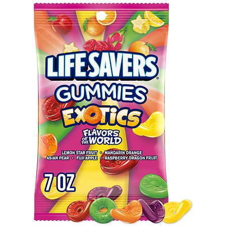 EXOTICS GUMMIES, LEMON STAR FRUIT, MANDARIN ORANGE, ASIAN PEAR, FUJI APPLE, RASPBERRY DRAGON FRUIT