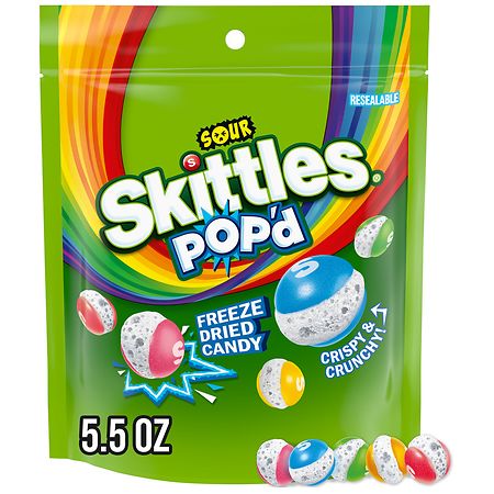 SKITTLES POP'd Sour Freeze Dried Candy Resealable Candy Bag - 5.5oz