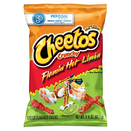 Cheetos Crunchy Flamin  Hot Limon Cheese Flavored Snack Chips  3.25 oz Bag