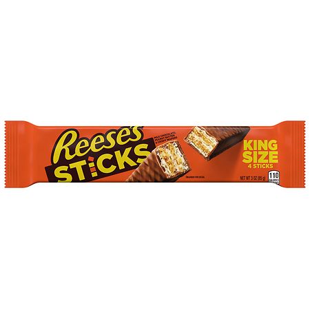 Reese s Sticks Milk Chocolate Peanut Butter Wafer Candy  King Size  2 Stick 3 oz Bar