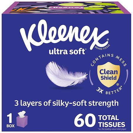 Kleenex Ultra Soft Facial Tissues  1 Cube Box  60 Tissues per Box  3-Ply
