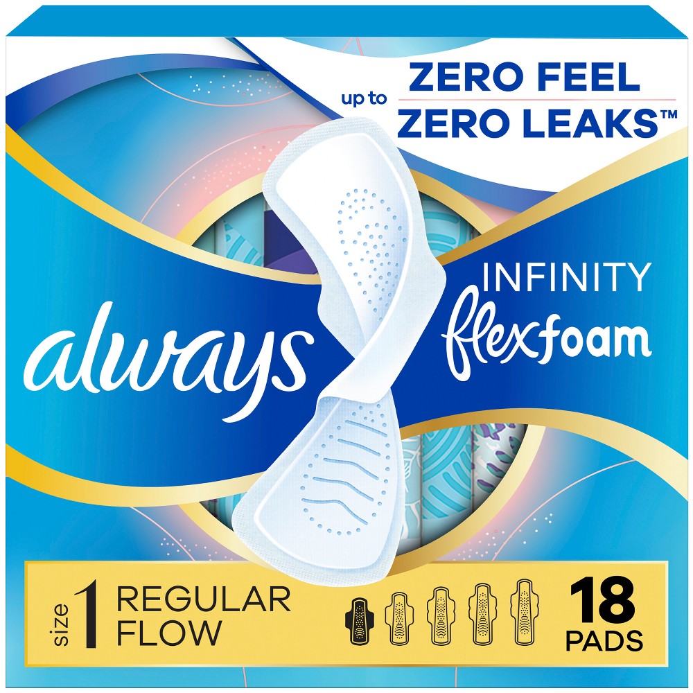 Always Infinity Regular Absorbency Pads with Wings - Unscented - Size 1 - 18ct