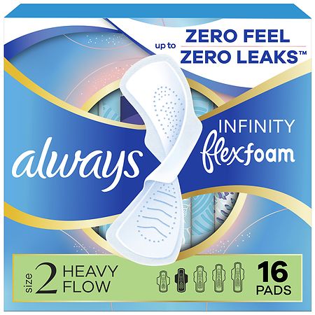 Always Infinity Feminine Pads with wings  Size 2  Heavy Absorbency  unscented  16 Ct