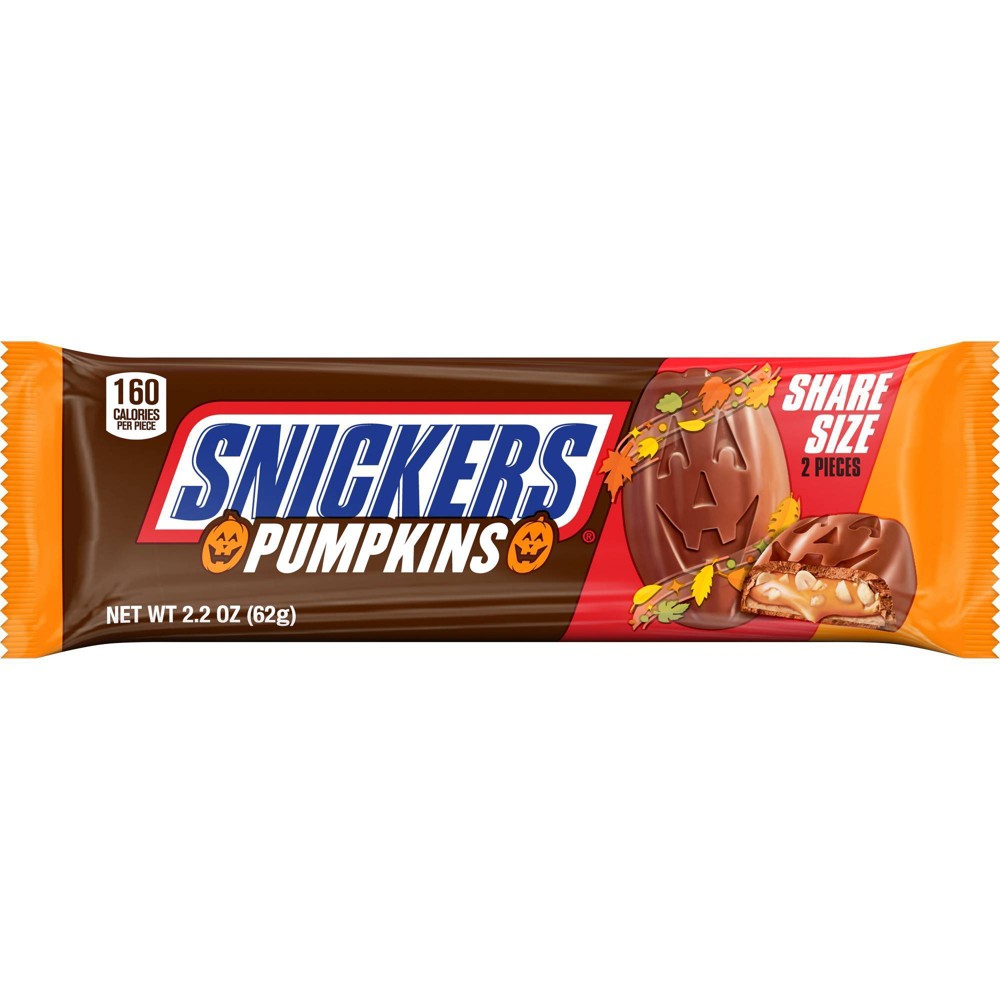 Snickers Halloween Pumpkin Shape Milk Chocolate Candy Bar Share Size - 2.20oz/2Ct