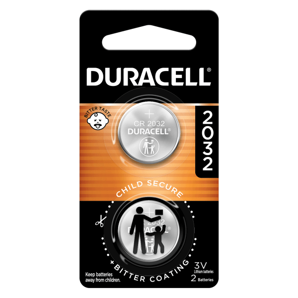 Duracell 2032 Lithium Coin Battery - 2pk Specialty Battery w/ Bitterant Technology: 3V, 265mAh