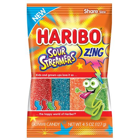 Haribo Sour Streamers Gummi Candy Share Size  4.5 oz