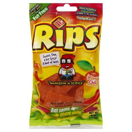 Rips Bite Size Mango Chili Licorice Chewy Candy  4 oz