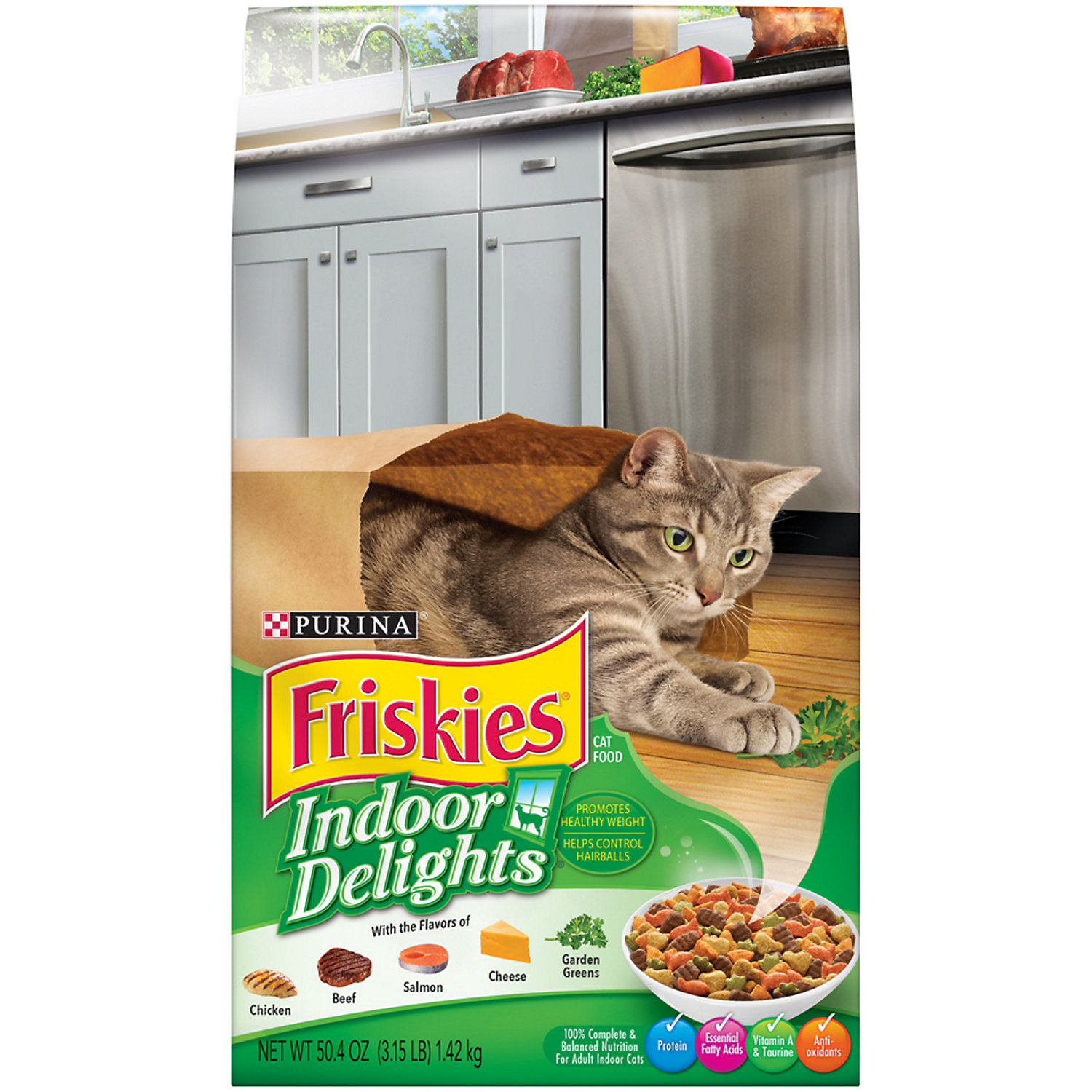 Friskies Indoor Dry Cat Food, Indoor Delights, 3.15 lb. Bag