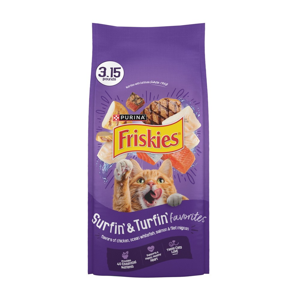 Purina Friskies Surfin &Turfin Favorites with Flavors of Chicken, Beef & Seafood Adult Balanced Dry Cat Food - 3.15lbs