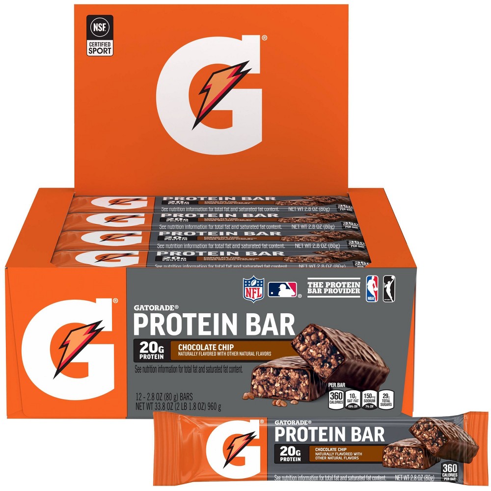 Gatorade Recover Whey Protein Bar Chocolate Chip 2.8 Ounce Plastic Bag