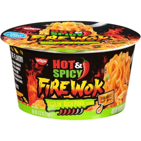 Nissin Foods Hot & Spicy Fire Wok Stir Fry Asian Noodles  Sizzlin  Rich Pork Flavor  4.37 oz Bowl  Shelf-Stable