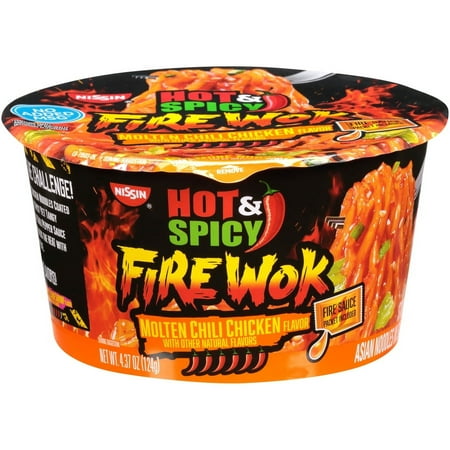 Nissin Foods Hot & Spicy Fire Wok Stir Fry Asian Noodles  Molten Chili Chicken Flavor  4.37 oz Bowl  Shelf-Stable