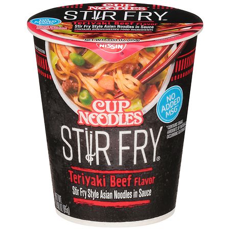Nissin Foods Cup Noodles Stir Fry Ramen Noodles  Teriyaki Beef Flavor  3.0 oz Cup  Shelf-Stable