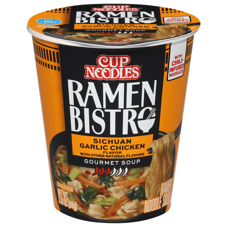 Nissin Foods Cup Noodles Ramen Bistro Ramen Noodle Soup  Sichuan Garlic Chicken Flavor  3.10 oz Cup  Shelf-Stable
