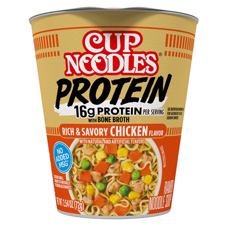 Nissin Cup Noodles Protein Ramen  Chicken Flavor with Bone Broth  16g Protein  2.54 Ounce Cup