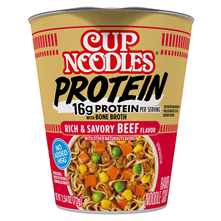 Nissin Cup Noodles Protein Ramen  Beef Flavor with Bone Broth  16g Protein  2.54 Ounce Cup