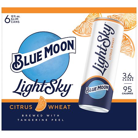 Blue Moon Light Sky Wheat Beer, 6 Pack, 12 fl. oz. Cans, 4% ABV