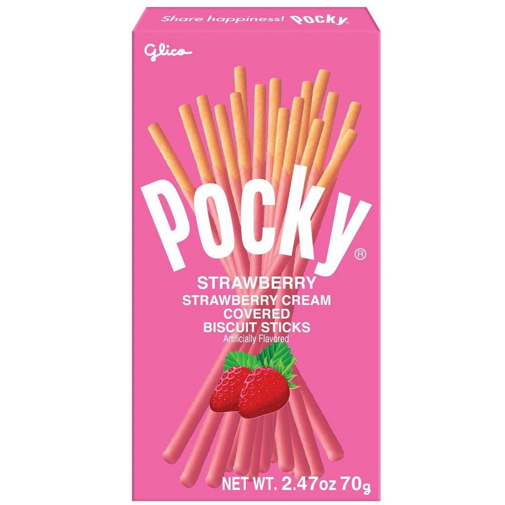 GLICO, POCKY, STRAWBERRY CREAM COVERED BISCUIT STICKS, STRAWBERRY
