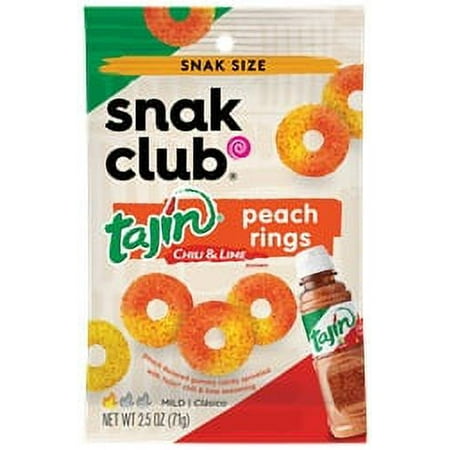 Snak Club Tajin Chili & Lime Peach Rings Candy  2.5 oz Bags - Pack of 12