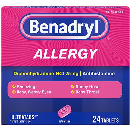 Benadryl Ultratabs Diphenhydramine Antihistamine Cold & Allergy Relief Tablets - 24ct