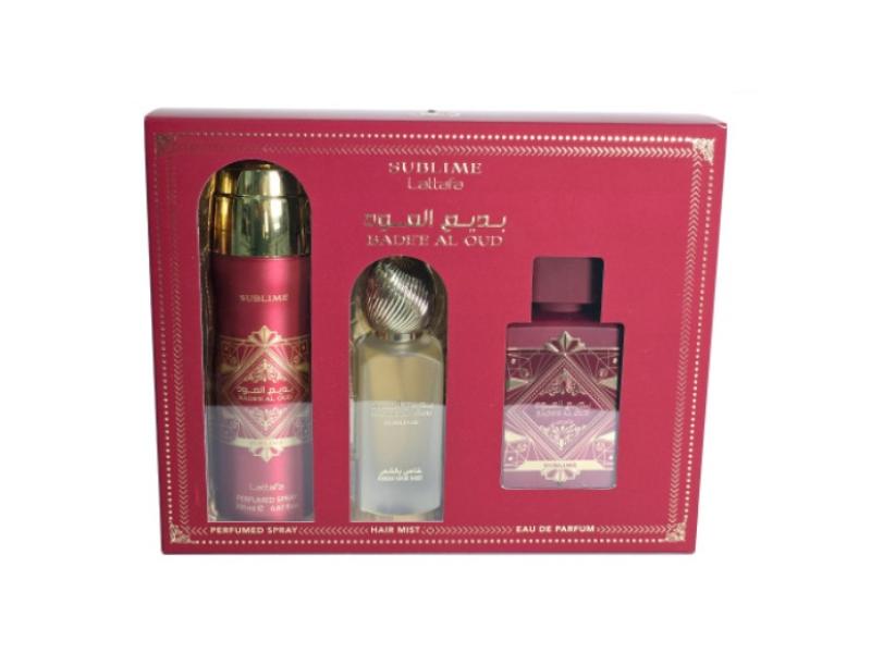 599991 Bade-E Al Oud Sublime Set for Men - 3.4 oz Eau De Parfum Spray Plus 1.7 oz Hair Mist Plus 6.7 oz Perfumed Body Spray - 3 Piece