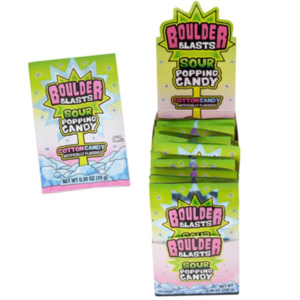 62586 0.53 oz Boulder Blasts Sour Popping Candy Cotton Candy in Display - 24 Count - Pack of 192