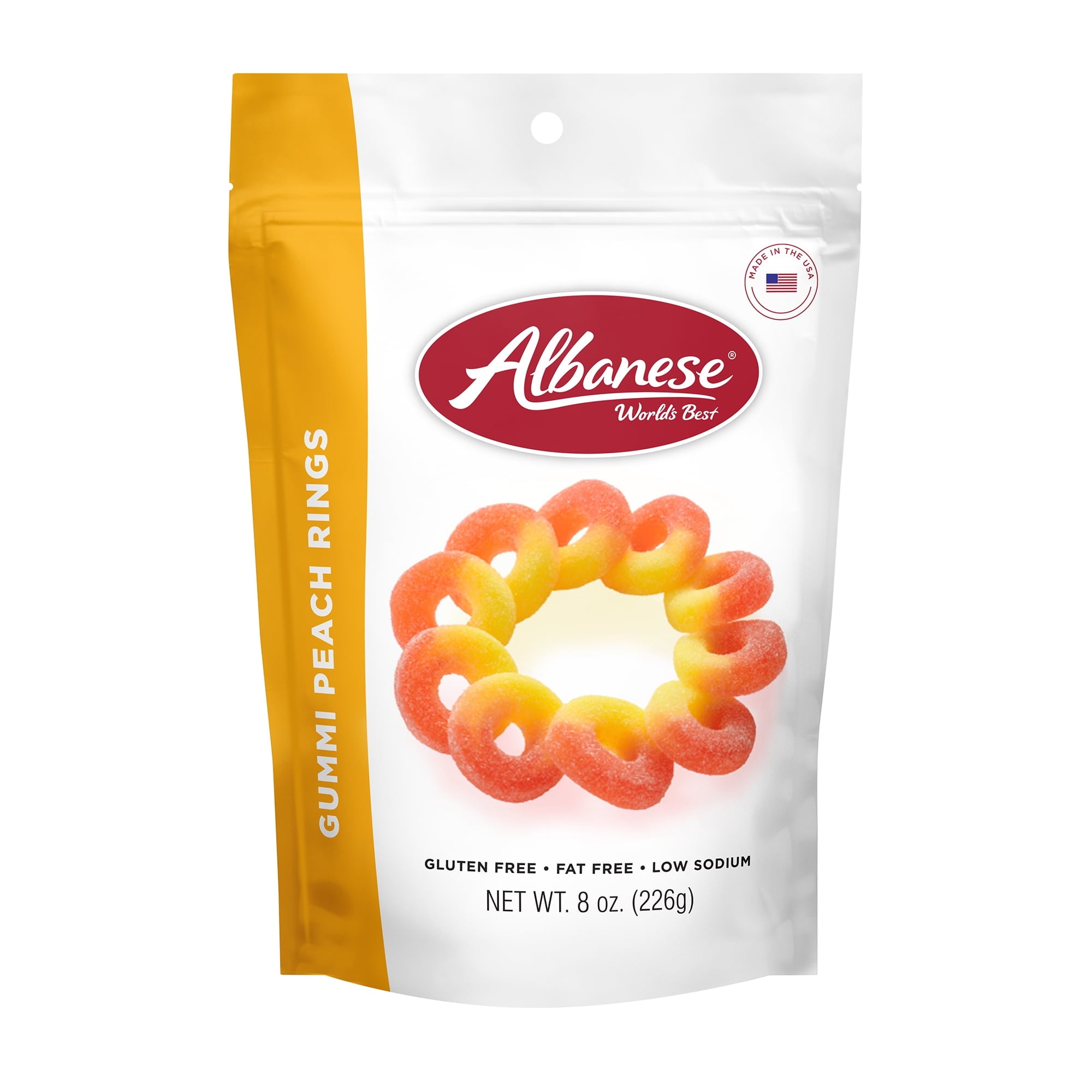 Albanese Fat-Free Gluten-Free Gummies Peach Rings Candy  7 oz.