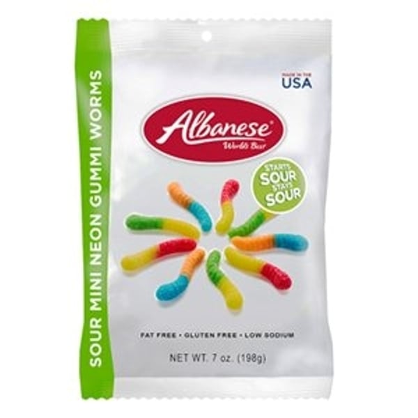 Albanese Sour 12 Flavor Mini Gummi Worms  7 oz
