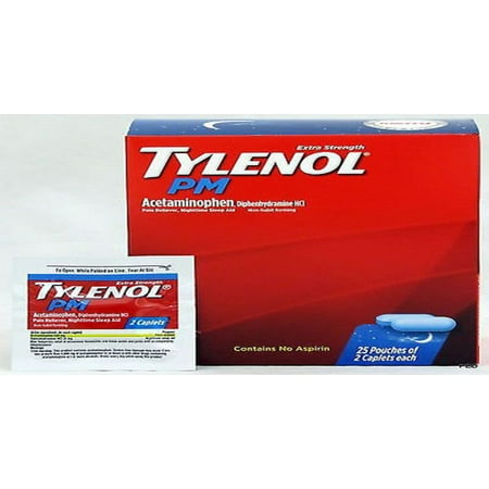 Tylenol PM Pain /Fever Reducer Acetaminophen XStrength (25 Pouches of 2 Caps)