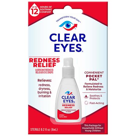 Clear Eyes Redness Eye Relief Lubricant Eye Drops  Pocket Pal  0.2 fl oz