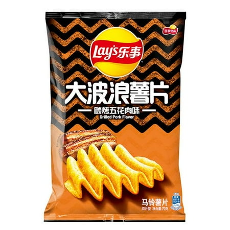 Lay's Grilled Pork Flavored Wavy Potato Chips 2.4 Oz (70 g) - 乐事大波浪薯片碳烤五&#