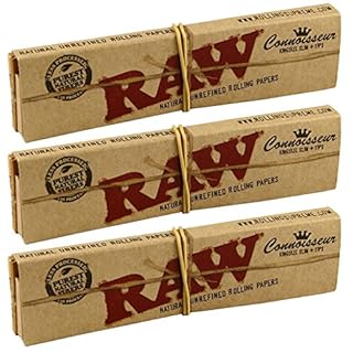 RAW Classic Connoisseur Kingsize Slim Skin Rolling Papers with Tips (3 Packs) (B073XLVNLB)