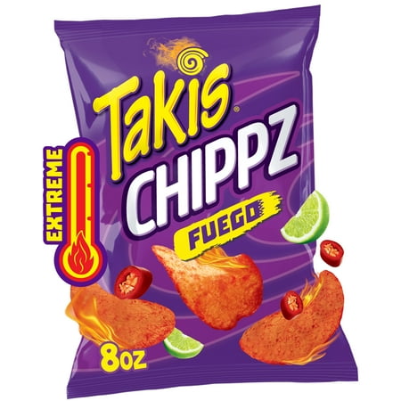 Takis Fuego Chippz 8 oz Sharing Size Bag  Hot Chili Pepper & Lime Thin-Cut Potato Chips