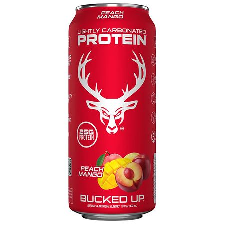 Bucked Up Peach Mango Lightly Carbonated 25g Protein 16oz Can