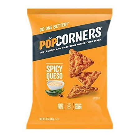 POPCORNERS Spicy Queso, Popped Corn Snacks, 3oz (Pack of 12)