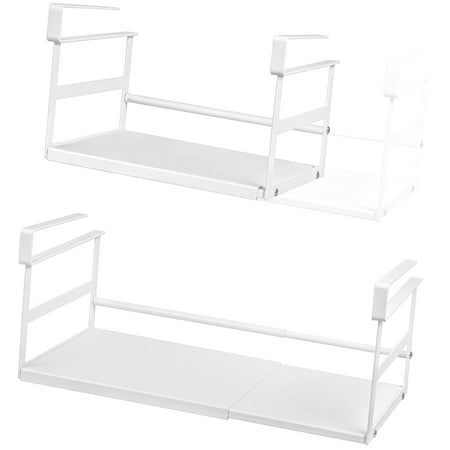 SKYSONIC Under Storage Basket  2 Pack Hanging Baskets Under Cabinet Organizer  -Saving Kitchen  Pantry  Laundry Room  Slide-in White Extended