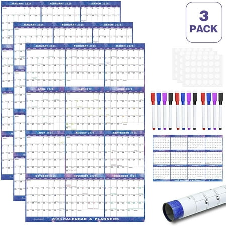 SJJ 3pcs 24  36  2026 Wall Calendar Large Calendar Wet Dry Erasable Laminated 12 Month Annual Yearly Planner  Reversible  Horizontal/Vertical (2026 )