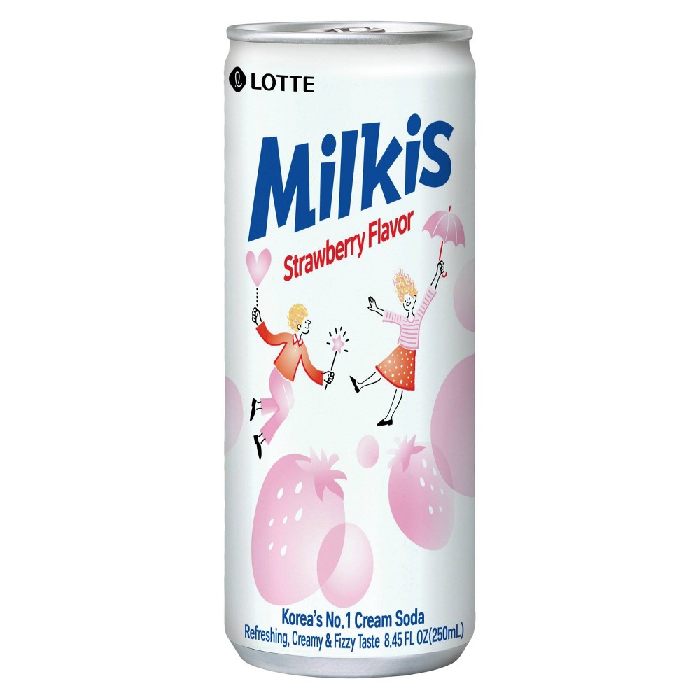 LOTTE Korea Milkis Carbonated Drink Strawberry Flavor 8.45oz Can